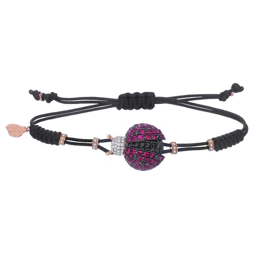 [B105] Rose Gold Ladybug Cord Bracelet Diamond Ruby