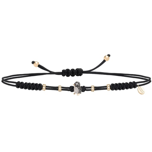 [B178DN.S] Rose Gold Small Penguin Cord Bracelet White and Black Diamond