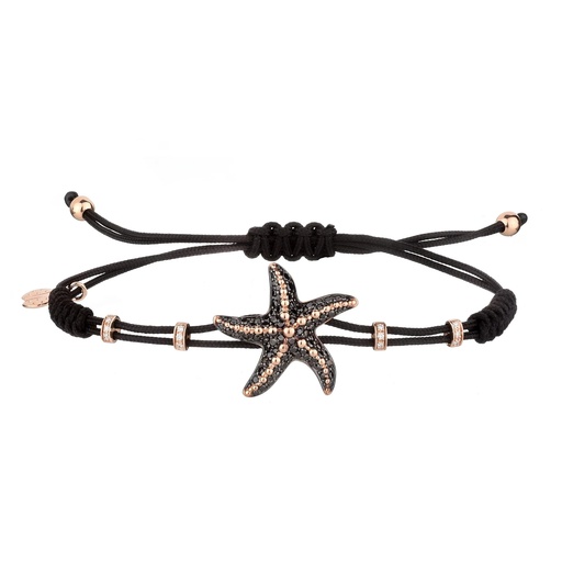 [B193RDN] Rose Gold Starfish Cord Bracelet White and Black Diamond