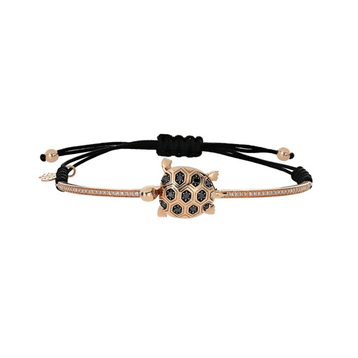 [B102RDN.BS] Yellow Gold Turtle Cord Bracelet Black and Brown Diamond