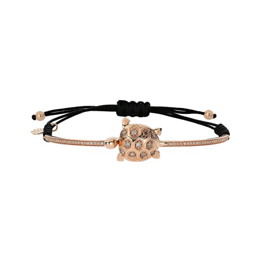 [B102RDB.BS] Yellow Gold Turtle Cord Bracelet Brown Diamond
