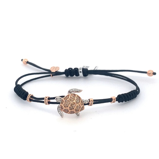 [B189RDBD.M] White and Rose Gold Medium Turtle Cord Bracelet White and Brown Diamond