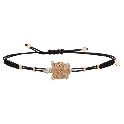 [B102R] White and Rose Gold Turtle Cord Bracelet White and Brown Diamond