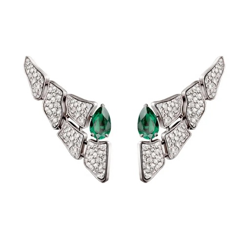 [CSK-E5EYFM1.6] Skin 5 Elements Full Pave Diamond Emerald Earrings - Yellow Gold
