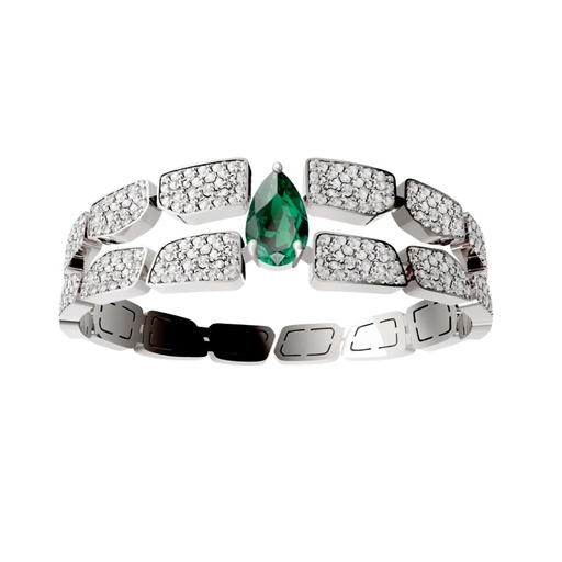 [CSK-B2RWF1-WG] Skin Double Row Full Pave Diamond Emerald Bracelet - White Gold