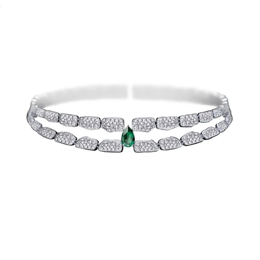 [CSK-O2R_FME2-WG] Skin Double Row Full Pavé Diamond Emerald Choker - White Gold