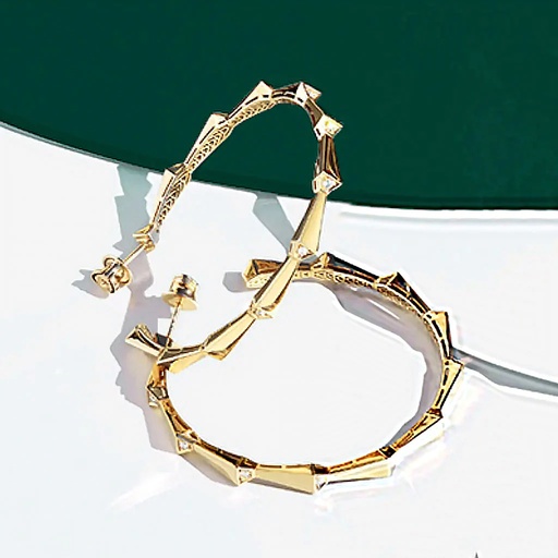 [CSP-H1RYLM] Spike 1 Row Light Pave Diamond Hoops - Yellow Gold