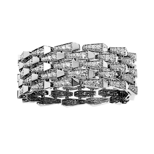 [CSP-B5RWF] Spike 5 Row Manchette Full Pave Diamond Bracelet - White Gold