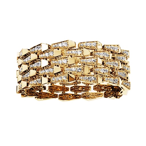 [CSP-B5RYF] Spike 5 Row Manchette Full Pave Diamond Bracelet - Yellow Gold