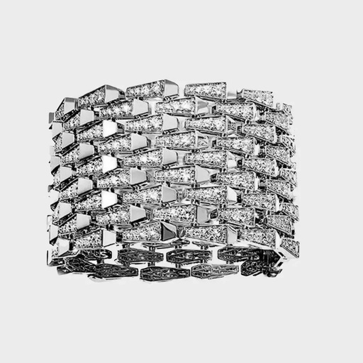 [CSP-M9RWF] Spike 9 Row Manchette Full Pave Diamond Bracelet - White Gold