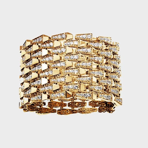 [CSP-M9RYF] Spike 9 Row Manchette Full Pave Diamond Bracelet - Yellow Gold