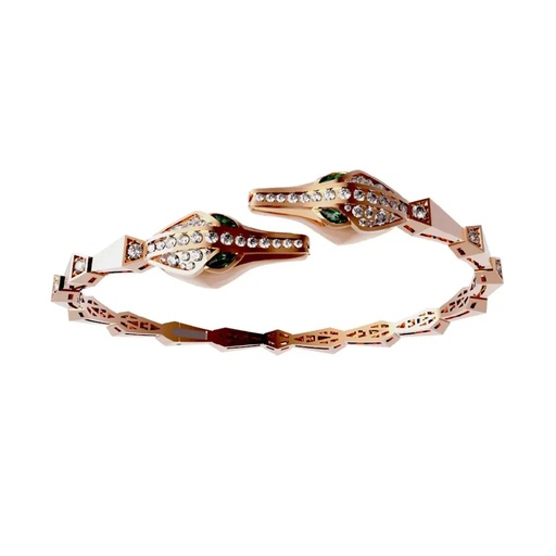 [CSP-B2HRL] Spike Double Croco Head Light Pave Diamond Bracelet - Rose Gold