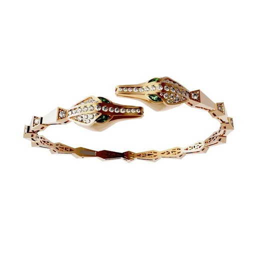 [CSP-B2HYL] Spike Double Croco Head Light Pave Diamond Bracelet - Yellow Gold