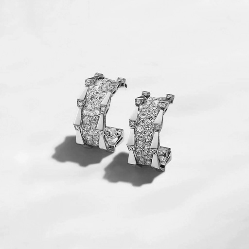 [CSP-E2RWFM] Spike Double Row Full Pave Diamond Earrings - White Gold