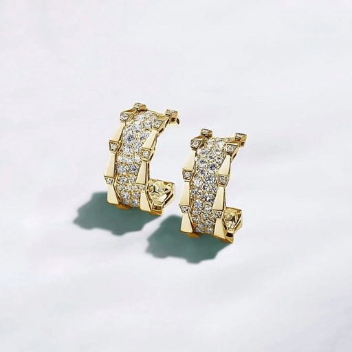 [CSP-E2RYFM] Spike Double Row Full Pave Diamond Earrings - Yellow Gold