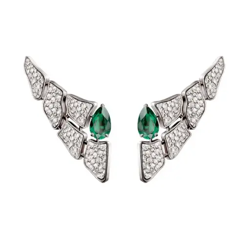 [CSK-E5E?FM1.6#265] Skin 5 Elements Full Pavé Diamond Emerald Earrings