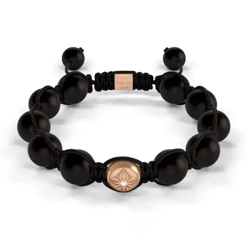 [D226182#268] Single Gold SOS & Onyx 10mm Bead Braided Bracelet 
