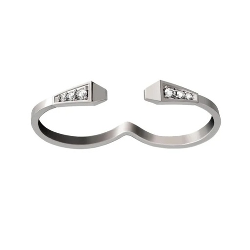 [CSP-R2E_L-WG] Spike Two Fingers Full Pave Diamond Ring - White Gold