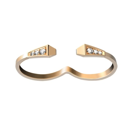 [CSP-R2E_L-YG] Spike Two Fingers Full Pave Diamond Ring - Yellow Gold
