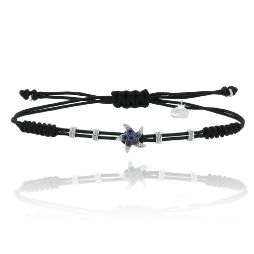 [B167ZB] White Gold Small Starfish Cord Bracelet Diamond Blue Sapphire