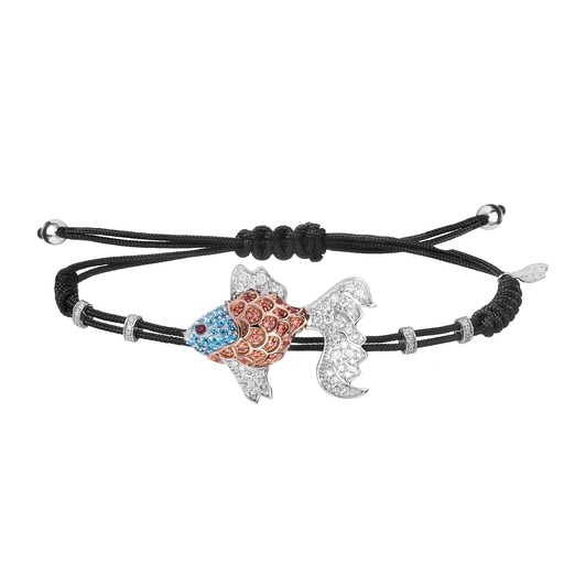 [B191DZO] White and Rose Gold Fish Cord Bracelet Blue Topaz Brown Diamond