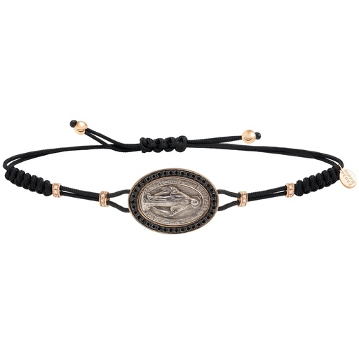 [B645DN.MB] Rose Gold Holy Mary Cord Bracelet Black Diamond