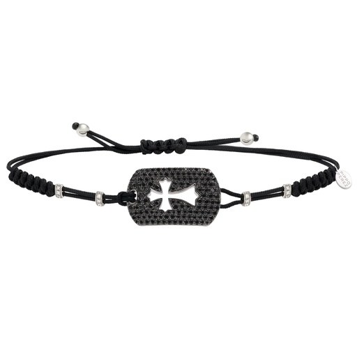 [B603BDN] White Gold Cross Cord Bracelet White and Black Diamond
