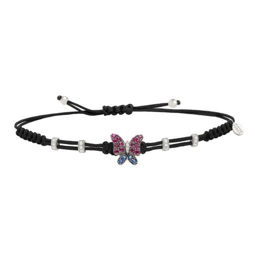 [B627RU] White Gold Butterfly Cord Bracelet Diamond Ruby Blue Sapphire