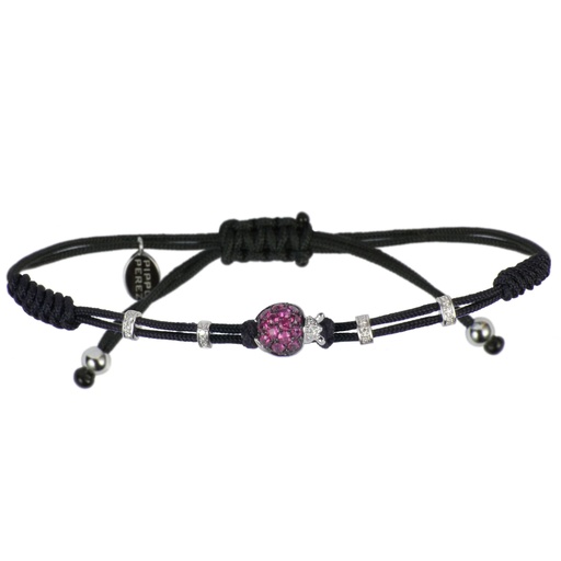 [B171ZR] White Gold Ladybug Cord Bracelet Diamond Pink Sapphire