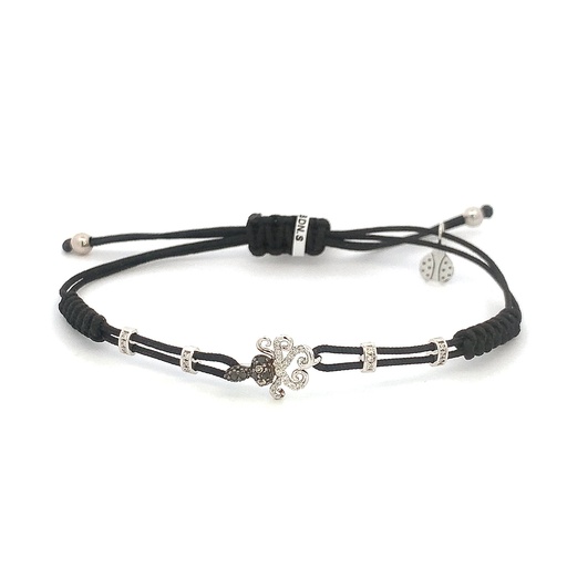 [B190BDN.S] White Gold Small Octopus Cord Bracelet White and Black Diamond