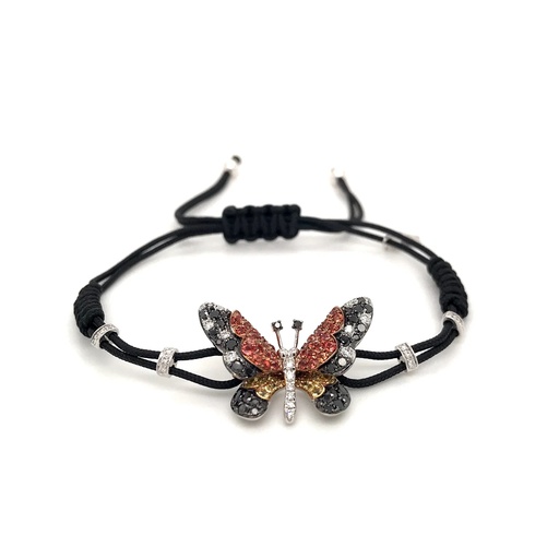 [B625ZOZGDN.L] White Gold Large Butterfly Cord Bracelet White and Black Diamond
