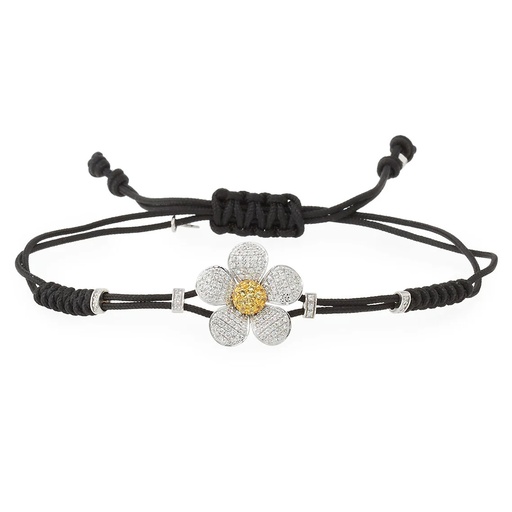 [B770DZG] White Gold Daisy Flower Cord Bracelet Diamond Yellow Sapphire
