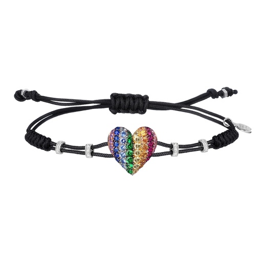 [B966MIX.M] White Gold Heart Rainbow Cord Bracelet Diamond Mixed Sapphire