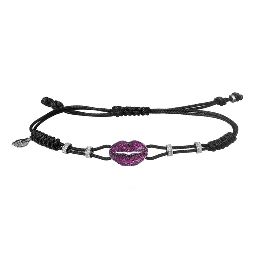 [B638RU.S] White Gold Small Lips Cord Bracelet Diamond Ruby