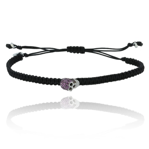 [B670ZR] White Gold Small Skull Cord Bracelet Diamond Ruby