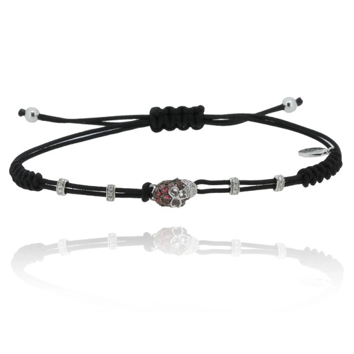 [B670RU] White Gold Skull Cord Bracelet Diamond Ruby