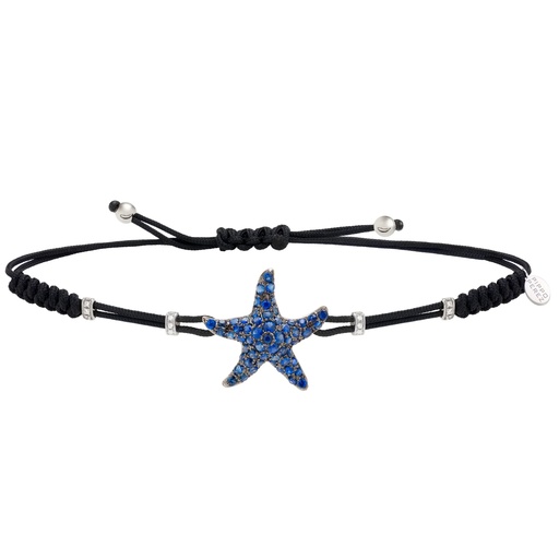 [B160ZB] White Gold Starfish Cord Bracelet Diamond Blue Sapphire