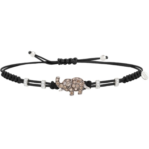 [B183DDB.XL] White Gold Extra Large Elephant Cord Bracelet White and Brown Diamond