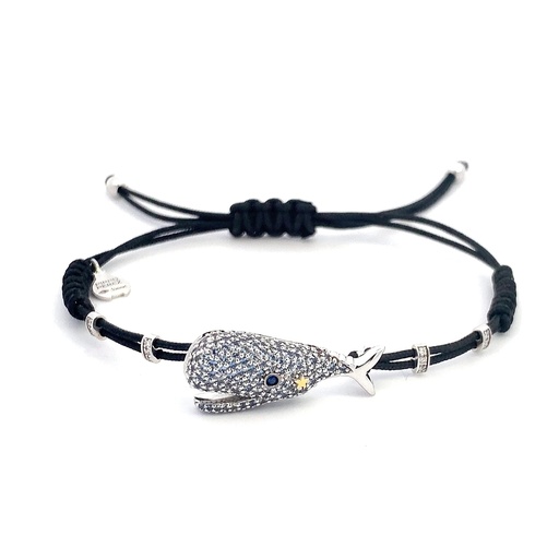 [B197ZA] White Gold Whale Cord Bracelet Diamond Grey Sapphire