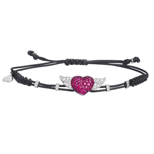 [B636RUD] White Gold Heart Cord Bracelet Diamond Ruby