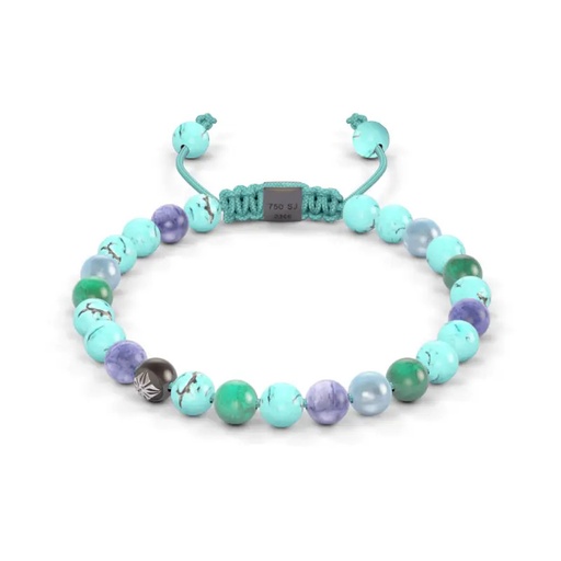 [D226243] Shamballa Jewels White & Black Steel Diamond Emerald Turquoise & Tanzanite 6mm Non-Braided Bead Bracelet