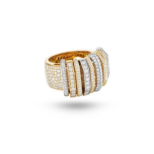 [R059BYWG-EC48] Akasha Ring With Pave On Band And Full Diamond Links
