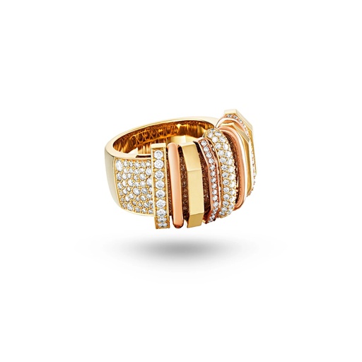 [R059AYPG-EC48] Akasha Ring With Pave On Band And Half Diamond Links
