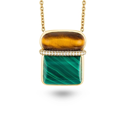 [Amrita Large Square Necklace In Tiger'S Eyes And Malachite] Amrita Large Square Necklace In Tiger'S Eyes And Malachite