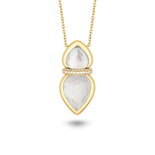 [Amrita Lotus Duplet Necklace In Mother Of Pearl And White Quartz] Amrita Lotus Duplet Necklace In Mother Of Pearl And White Quartz