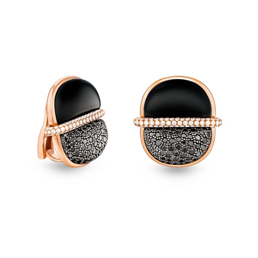 [Amrita Round Earrings In Black Onyx And Diamonds] Amrita Round Earrings In Black Onyx And Diamonds