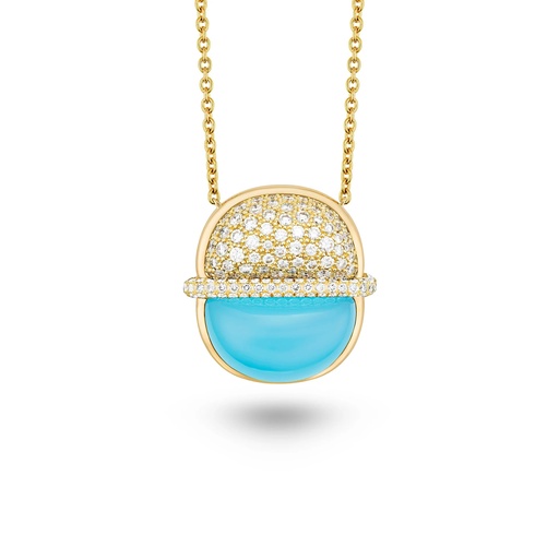 [Amrita Round Necklace In Sea Blue Chalcedony And Diamonds] Amrita Round Necklace In Sea Blue Chalcedony And Diamonds