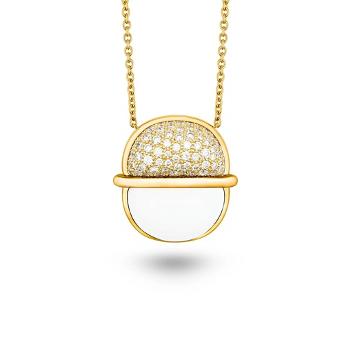 [Amrita Round Necklace In White Ceramic And Diamonds] Amrita Round Necklace In White Ceramic And Diamonds