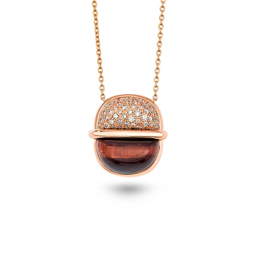 [Amrita Small Round Necklace In Red Tiger'S Eye And Diamonds] Amrita Small Round Necklace In Red Tiger'S Eye And Diamonds