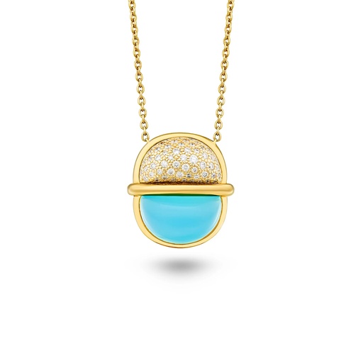 [Amrita Small Round Necklace In Sea Blue Chalcedony And Diamonds] Amrita Small Round Necklace In Sea Blue Chalcedony And Diamonds
